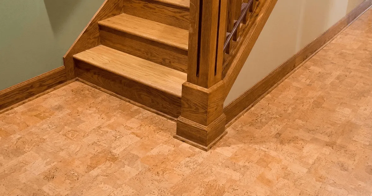End of a staircase with cork flooring in South Bend, IN